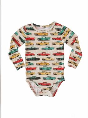 Autumn Moon Bamboo Bodysuit with Vintage Car Print 9-12 months